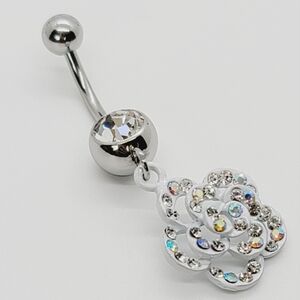 New Sterling Silver Flower Belly Button Ring